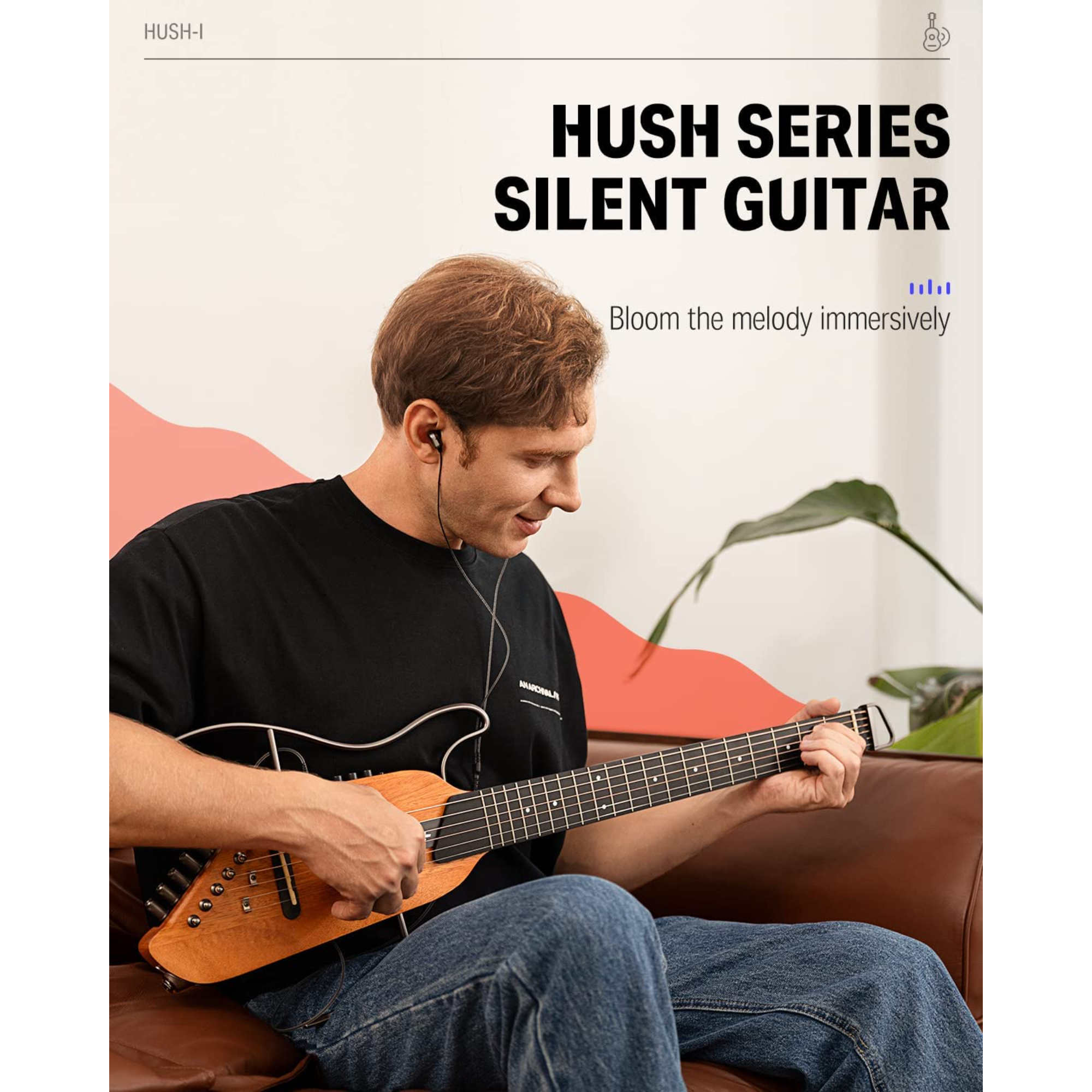 Donner TravelSilent Guitar HUSH-I Headless Guitar Removable Frames Ultra Light Acoustic Electric Guitar with Gig Bag and Accessories Mahogany