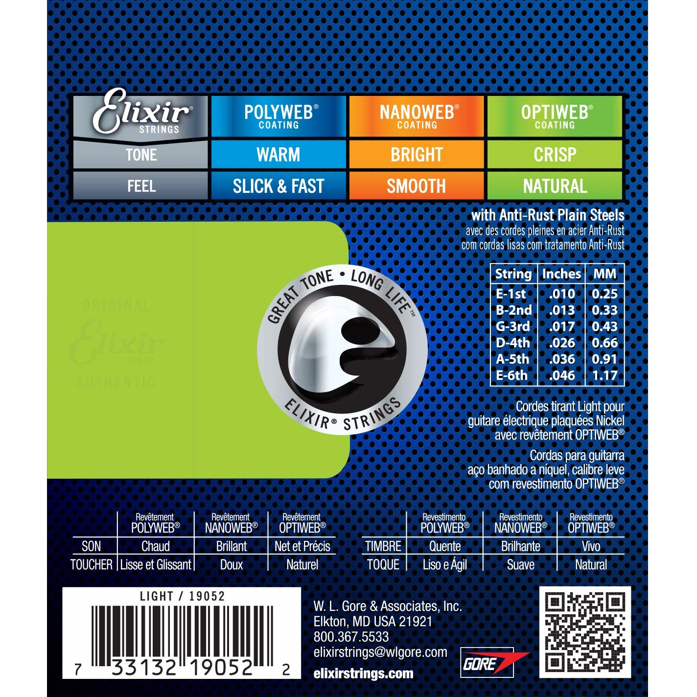 Elixir Strings 19052 Coated Nickel Electric Guitar Strings Light