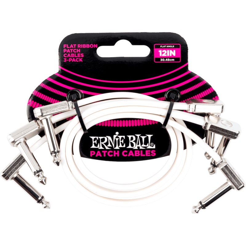 Ernie Ball 6385 Flat Ribbon Patch Cables Right-Angled Patch Cables 15cm Pack of 3