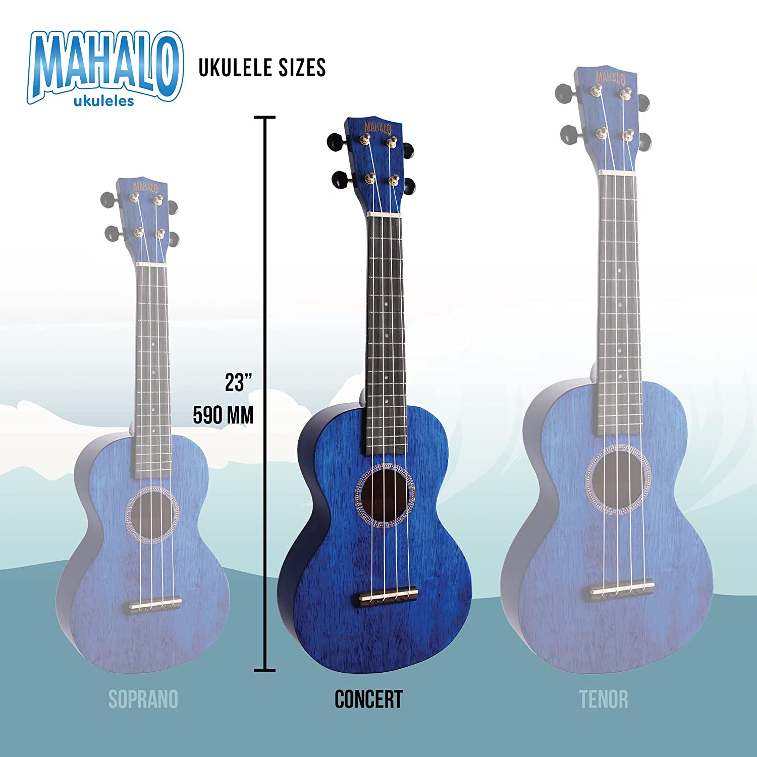 Mahalo Hano Series MH2 Concert Ukulele Transparent Blue