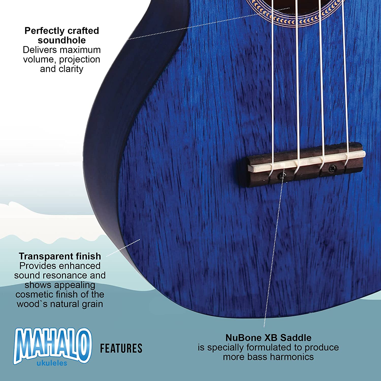 Mahalo Hano Series MH2 Concert Ukulele Transparent Blue