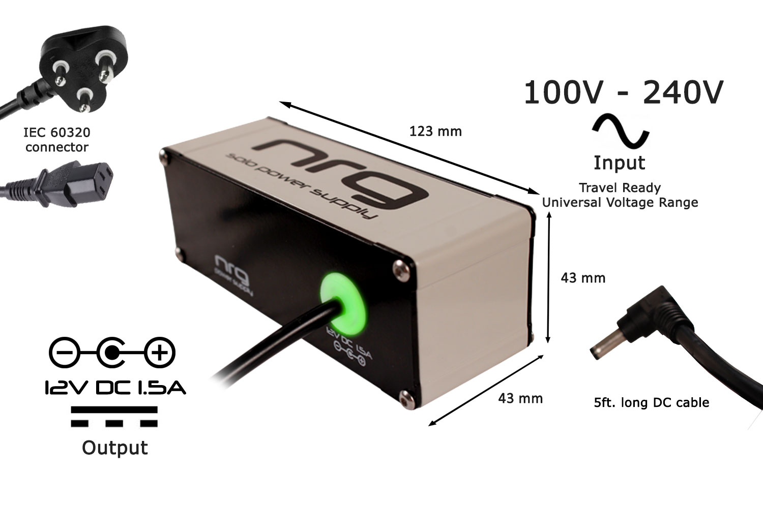 NRG Solo Power Supply 12volts 15amp Center ve Silver