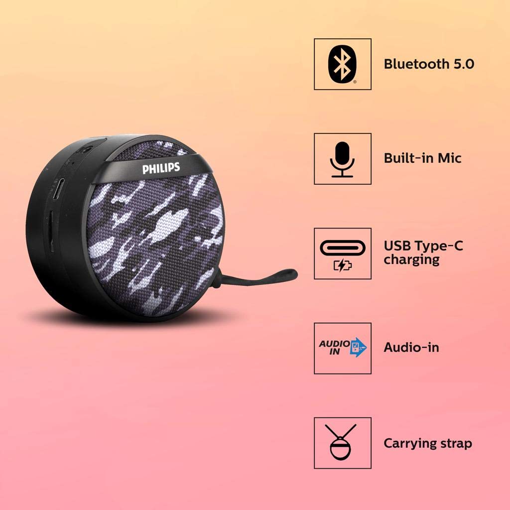 Philips Audio BT2003GY94-GREY Portable Wireless Speaker