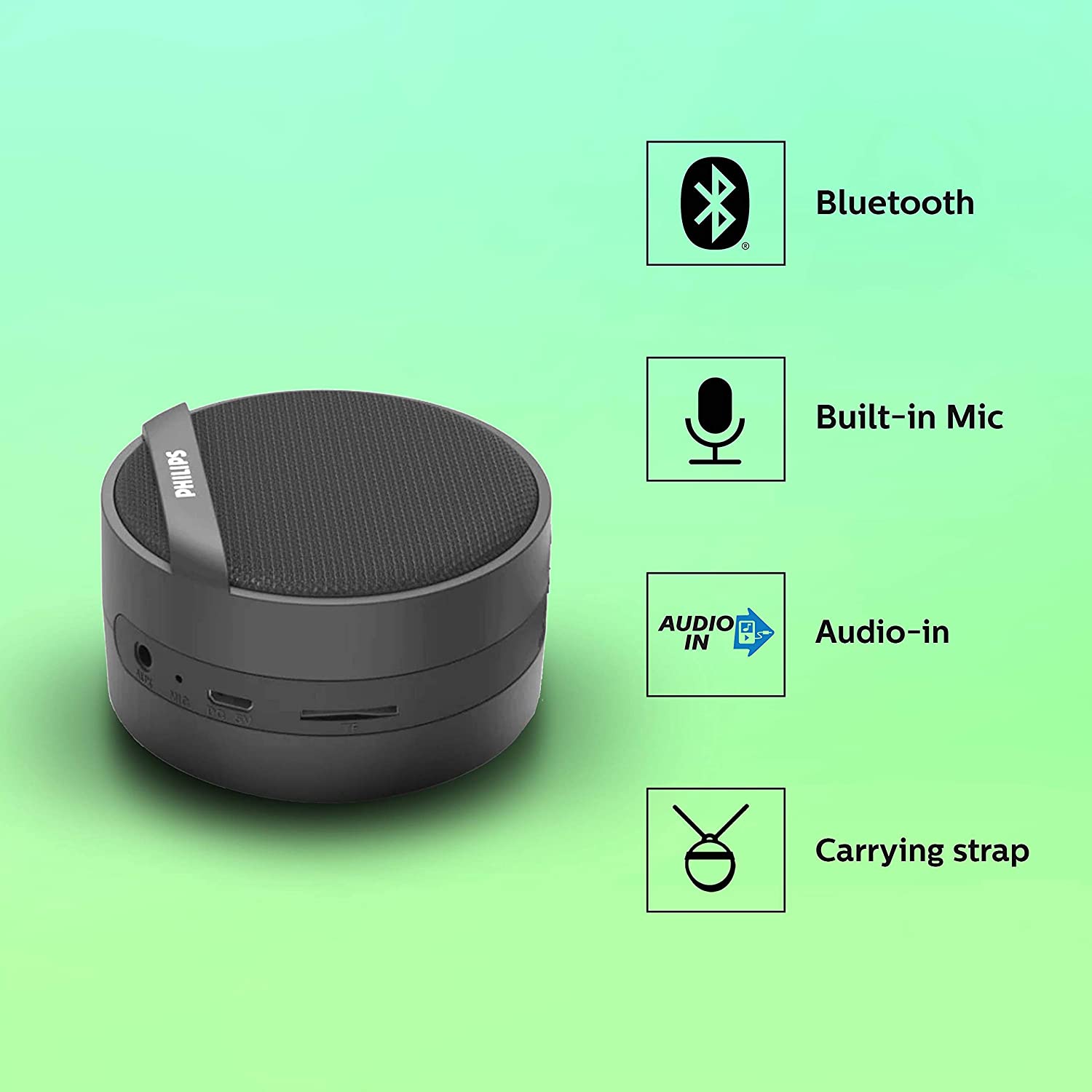 Philips BT40BK94 2 Watt Wireless Bluetooth Portable Speaker Black