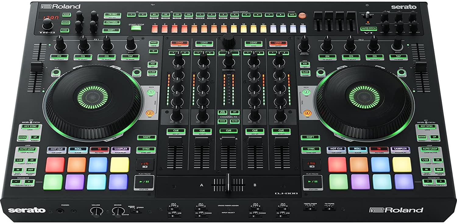 Roland DJ-808 4-deck Serato DJ Pro Controller with Drum Machine and Vocal Transformer