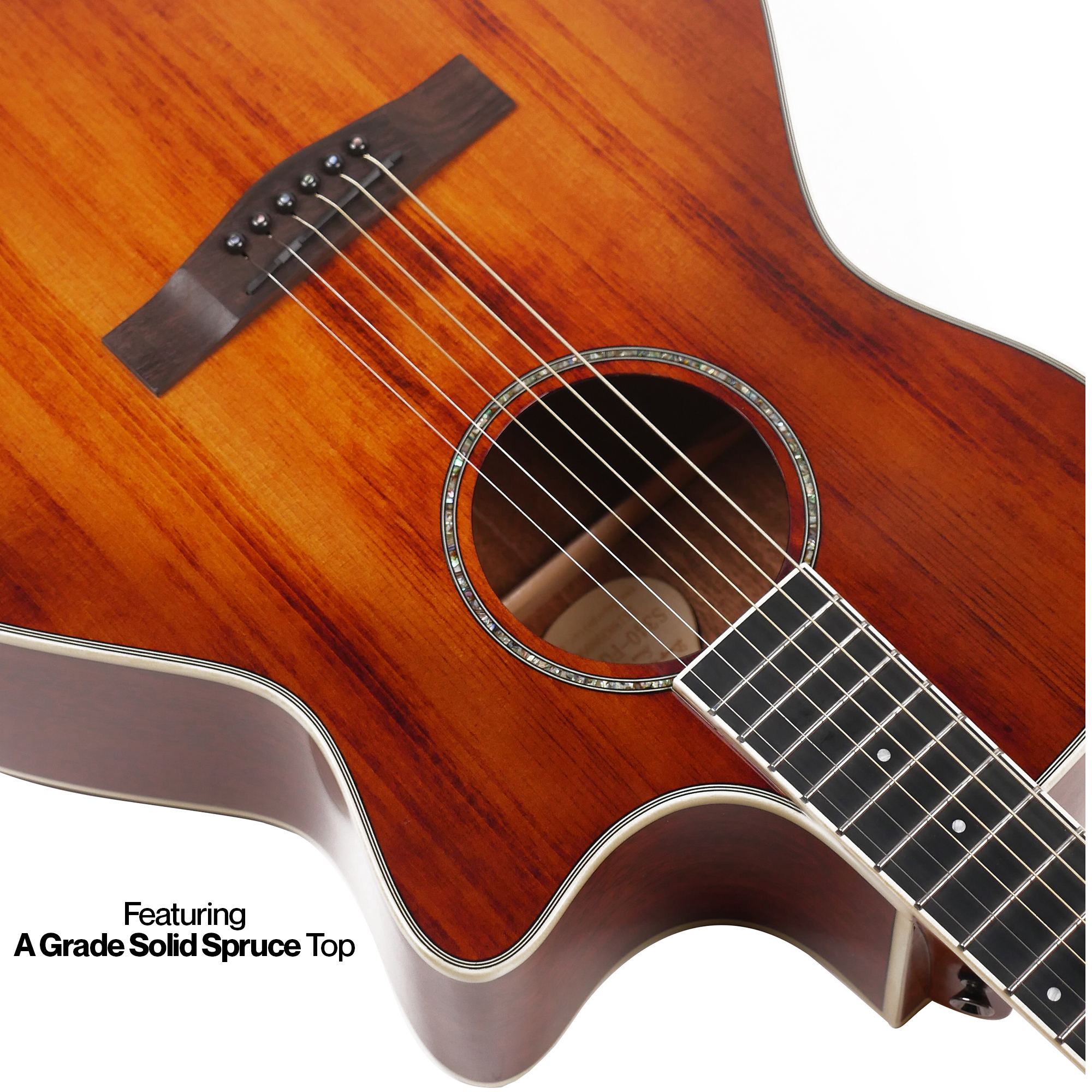 SQOE S340 FGCS Solid top Acoustic Guitar - Cherry Burst Gloss