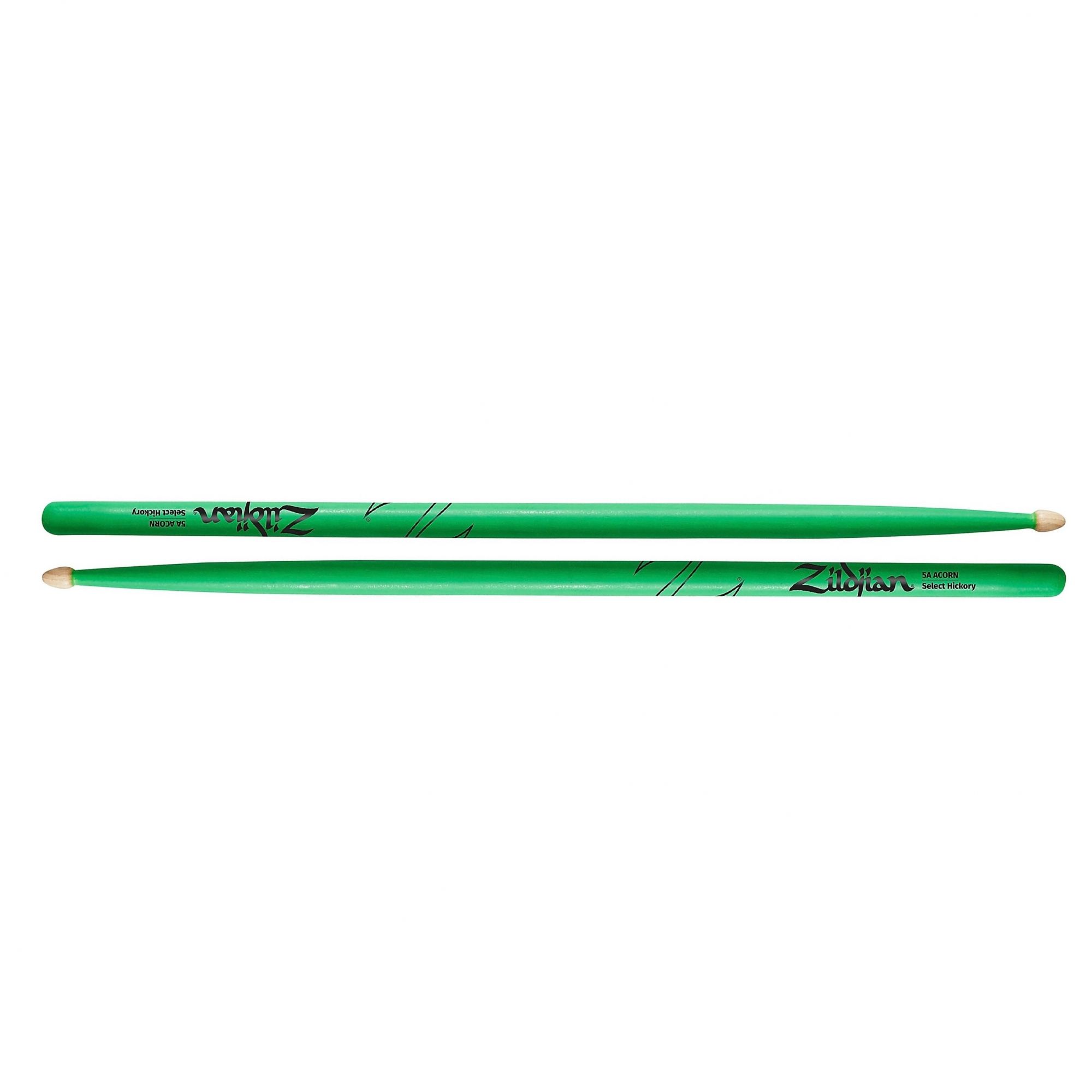 Zildjian Acorn Tip Neon Green Drumsticks 5A Wood Tip