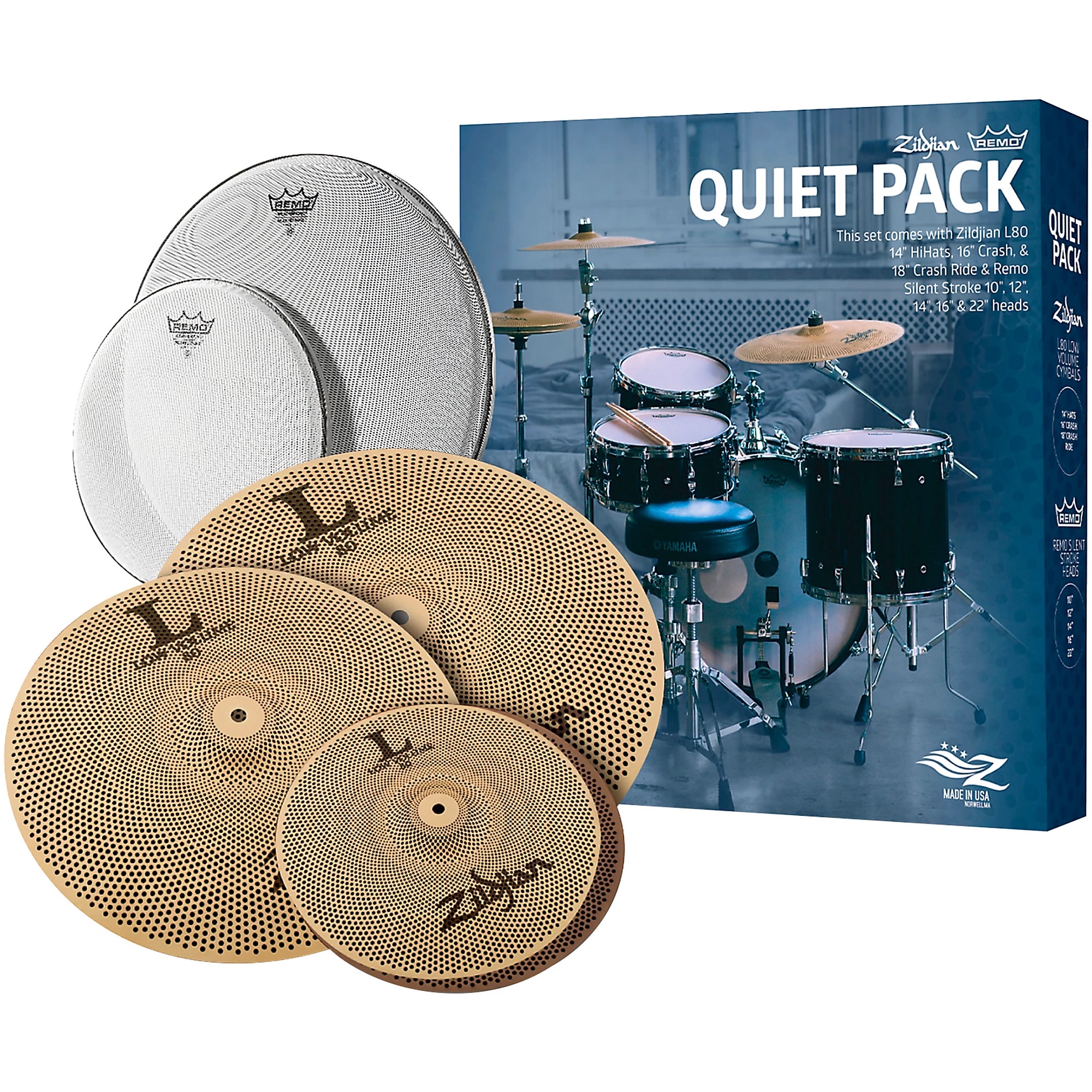 Zildjian Low Volume L80 Cymbal Pack With Remo Silentstroke Heads