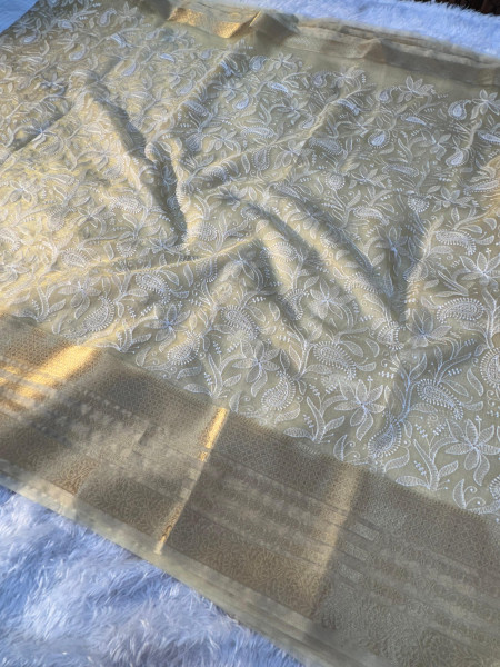 Premium Banarasi chickenkari silk saree