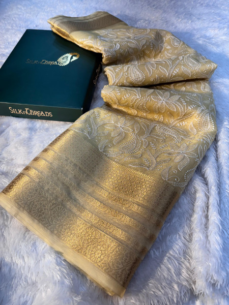 Image of Premium Banarasi chickenkari silk saree