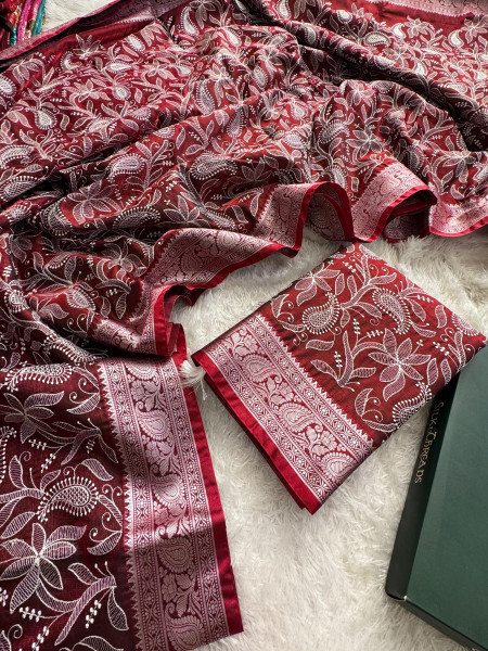 Image of Premium saten silk chickenkari saree
