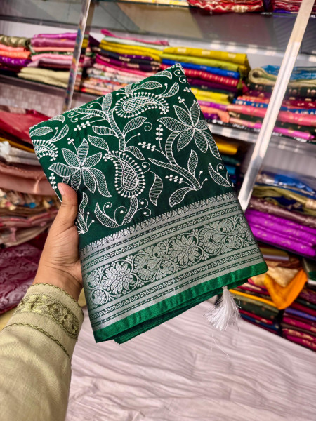 Premium saten silk chickenkari saree
