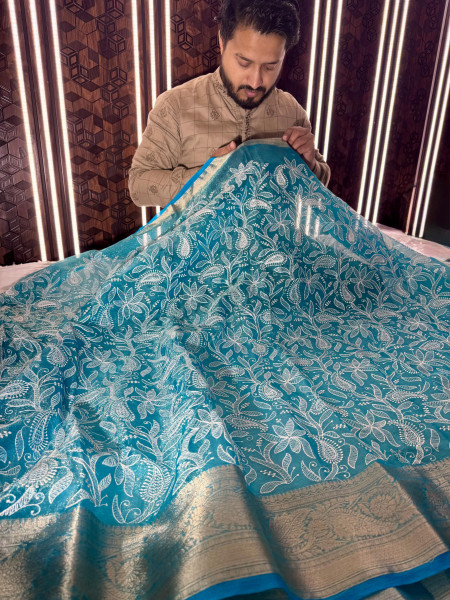 Image of Premium Banarasi chickenkari silk saree