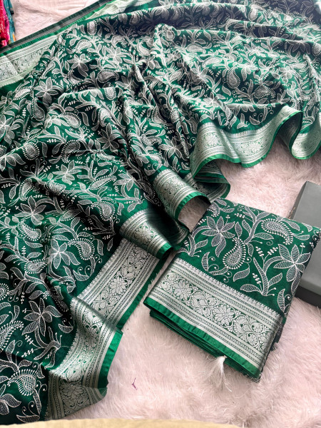 Image of Premium saten silk chickenkari saree
