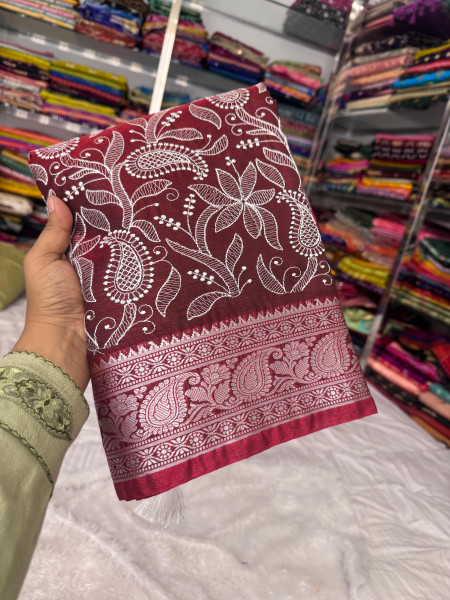 Premium saten silk chickenkari saree