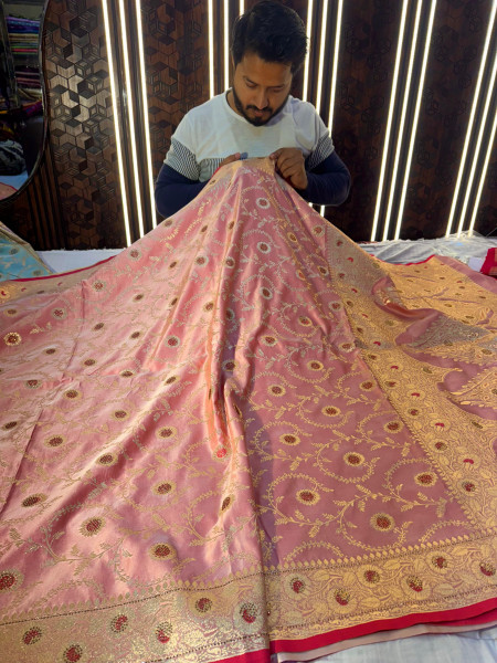 Premium saten silk chickenkari saree