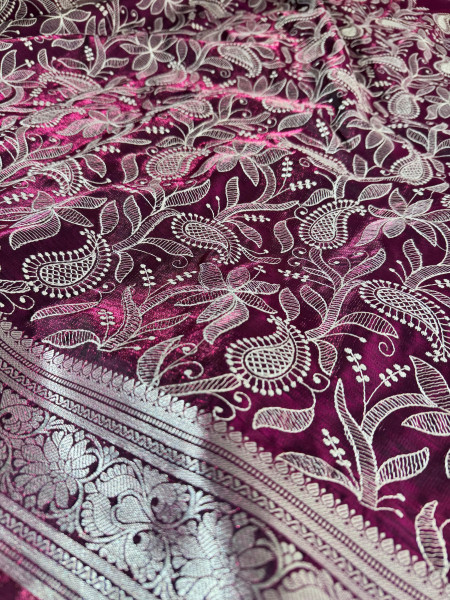 Premium saten silk chickenkari saree