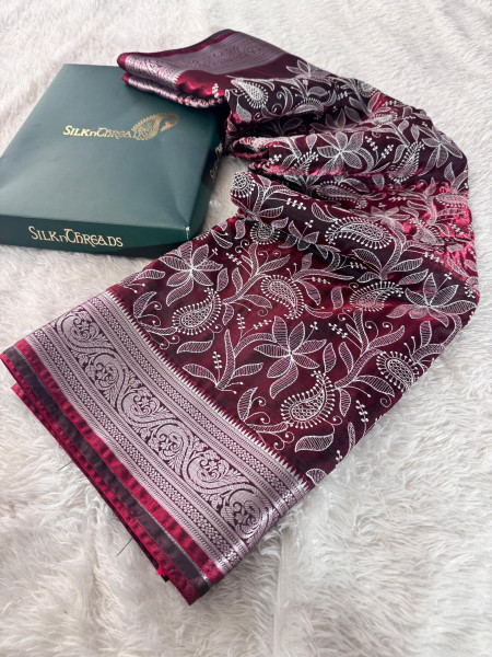 Premium saten silk chickenkari saree