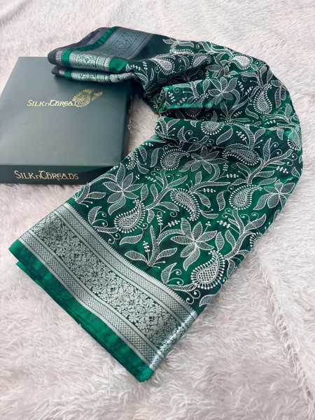 Premium saten silk chickenkari saree