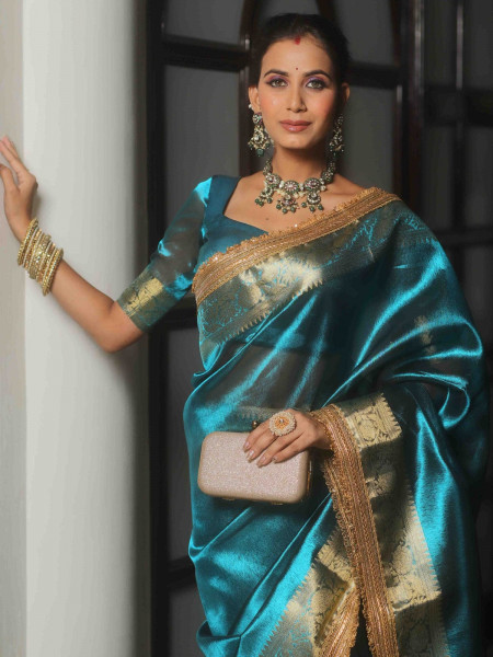 Banarasi tissue silk saree with designer lace