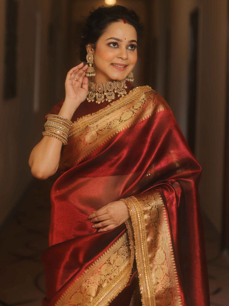 Banarasi tissue silk saree with designer lace