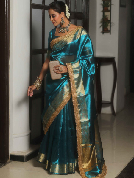 Banarasi tissue silk saree with designer lace