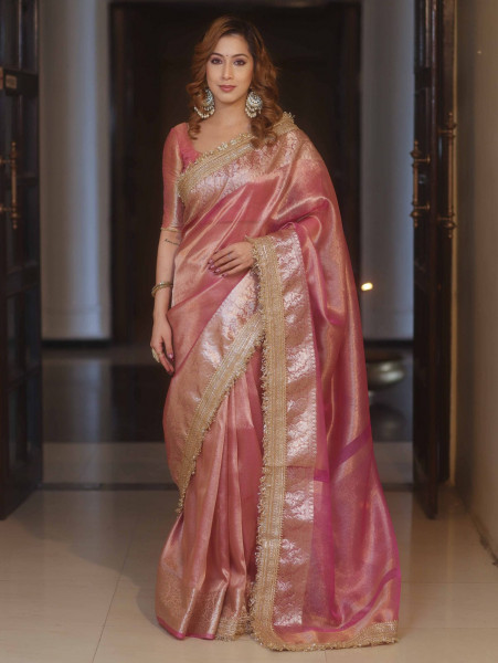 Banarasi tissue silk saree with designer lace