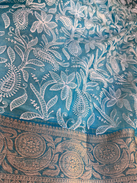 Premium Banarasi chickenkari silk saree