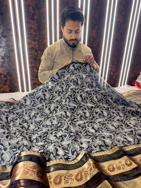 Premium Banarasi chickenkari silk saree