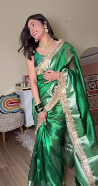Banarasi tissue silk saree with designer lace
