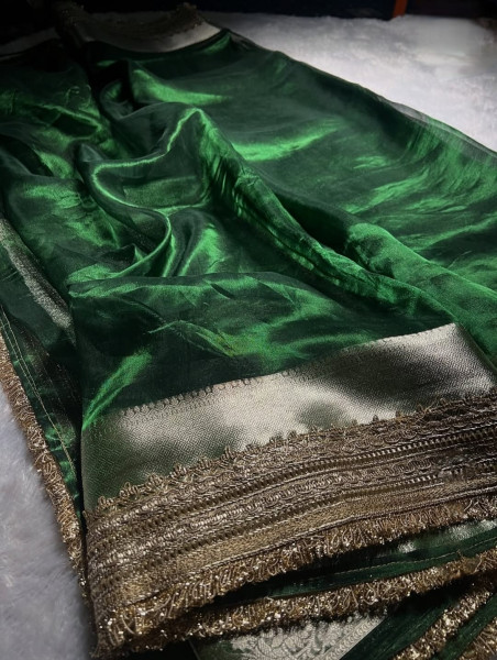 Banarasi tissue silk saree with designer lace