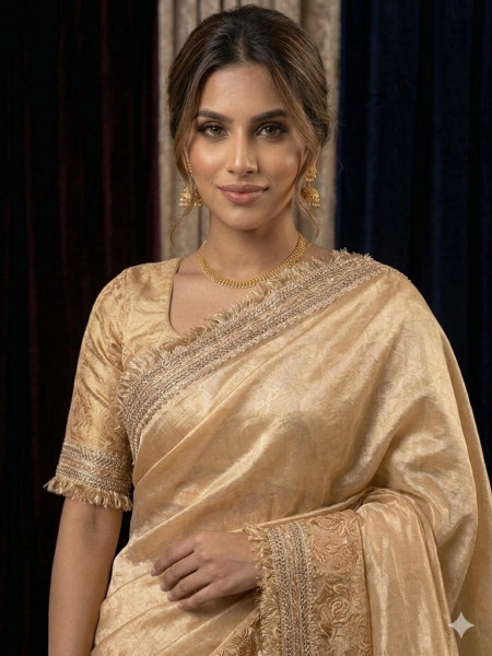 Banarasi tissue silk saree with designer lace