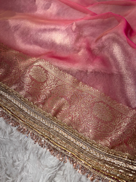Banarasi tissue silk saree with designer lace