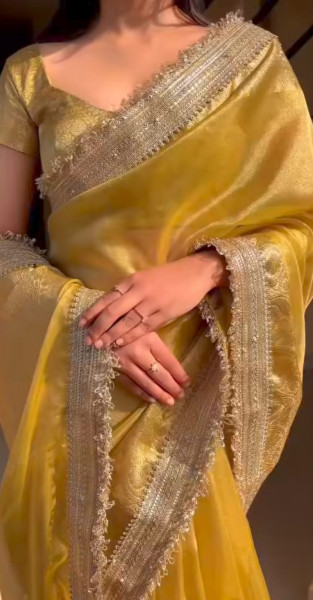 Banarasi tissue silk saree with designer lace