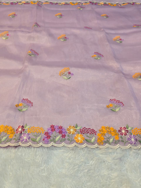 Premium Kora Organza Silk Multi Colour Embroidery