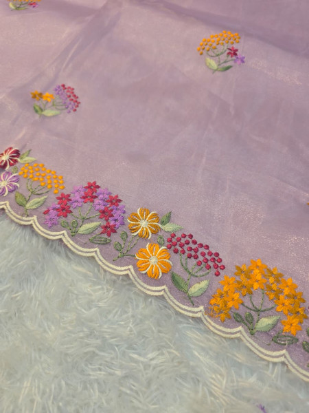 Premium Kora Organza Silk Multi Colour Embroidery