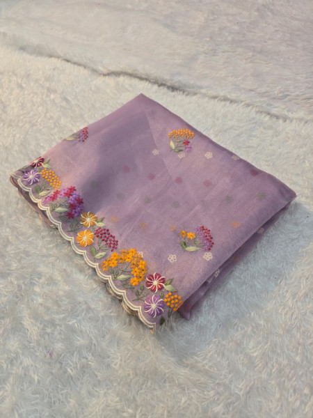 Premium Kora Organza Silk Multi Colour Embroidery