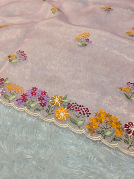 Premium Kora Organza Silk Multi Colour Embroidery
