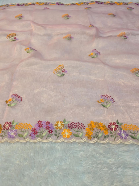 Premium Kora Organza Silk Multi Colour Embroidery