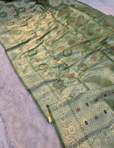 Image of Premium Pashmina Silk Silver Zari Saree