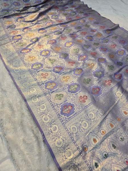 Image of Premium Pashmina Silk Silver Zari Saree