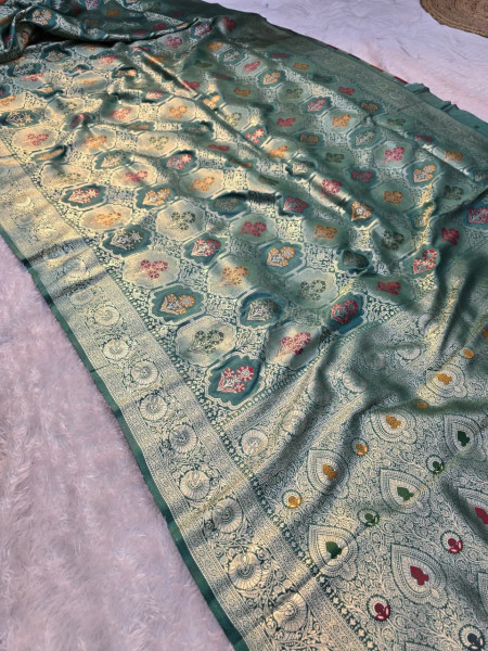 Image of Premium Pashmina Silk Silver Zari Saree