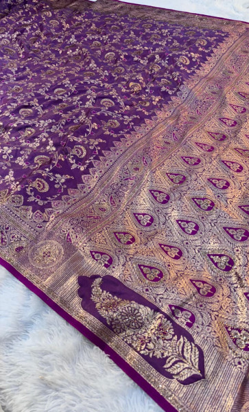 Royal Purple Banarasi Silk Saree with Gold Zari Floral Weaving