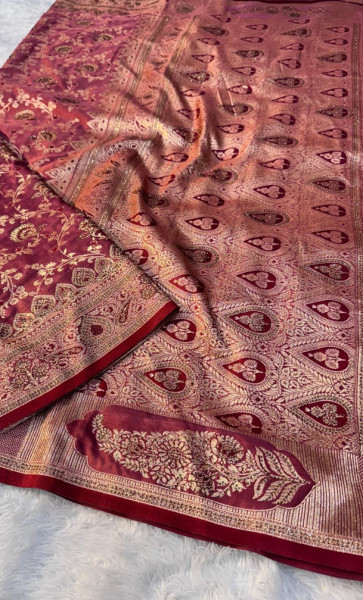 Rani Pink Banarasi Silk Saree with Gold Zari Floral Weaving