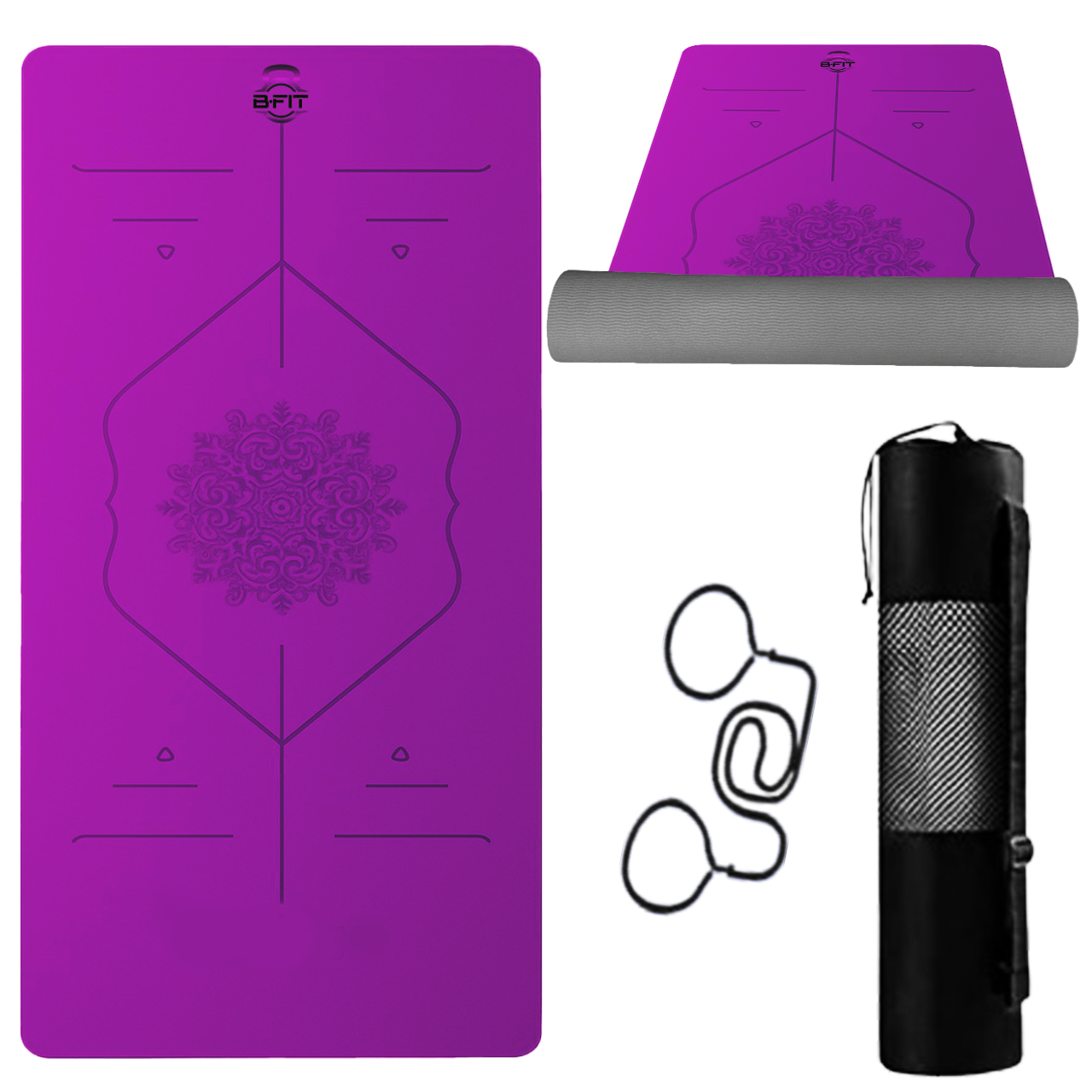 B Fit  Extra Wide 31x72 Inch 8 MM Thick Premium TPE Yoga Mat with Alignment Printed Green-Black  Color   - Classic Pro Yoga Mat Eco Friendly Non Slip Fitness Exercise Mat with Smart Carry Bag-Workout Mat for Yoga Pilates and Floor Exercises