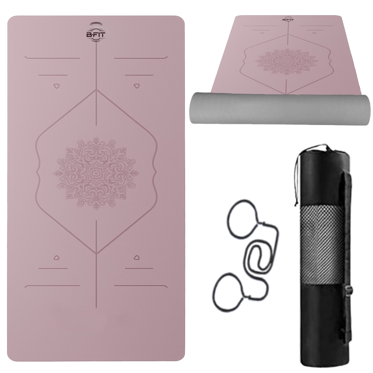 B Fit Extra Wide 31x72 Inch 8 MM Thick Premium TPE Yoga Mat with Alignment Printed Green-Black Color - Classic Pro Yoga Mat Eco Friendly Non Slip Fitness Exercise Mat with Smart Carry Bag-Workout Mat for Yoga Pilates and Floor Exercises