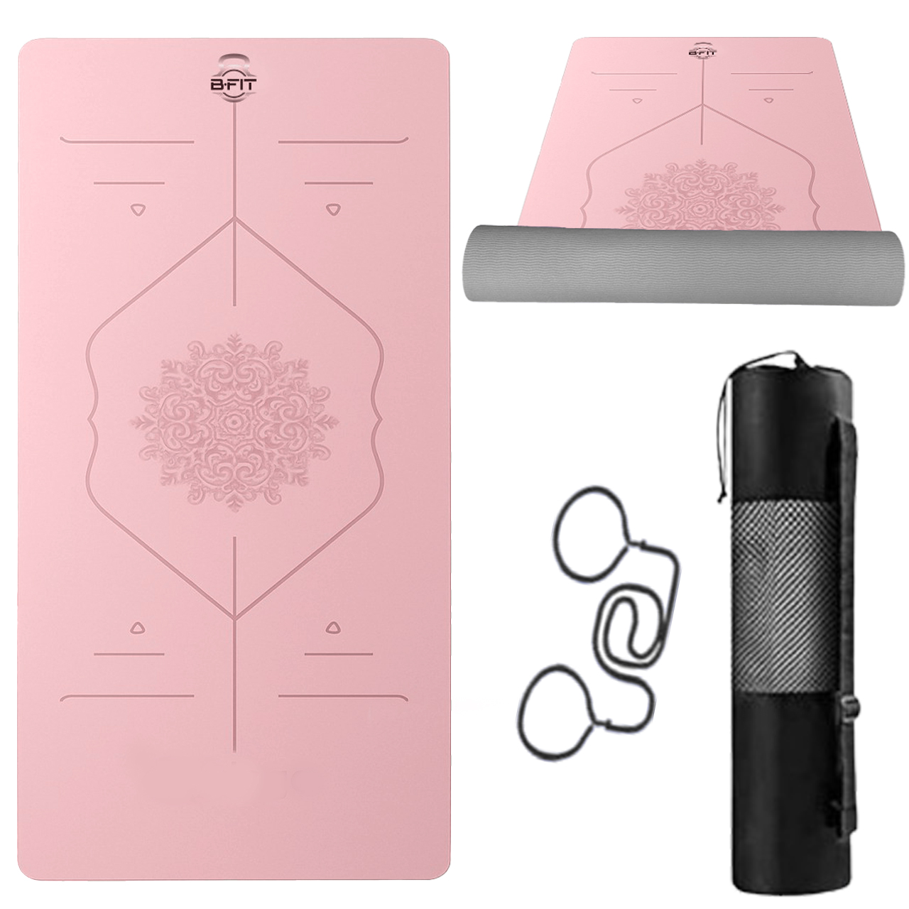 B Fit Extra Wide 31x72 Inch 8 MM Thick Premium TPE Yoga Mat with Alignment Printed Green-Black Color - Classic Pro Yoga Mat Eco Friendly Non Slip Fitness Exercise Mat with Smart Carry Bag-Workout Mat for Yoga Pilates and Floor Exercises