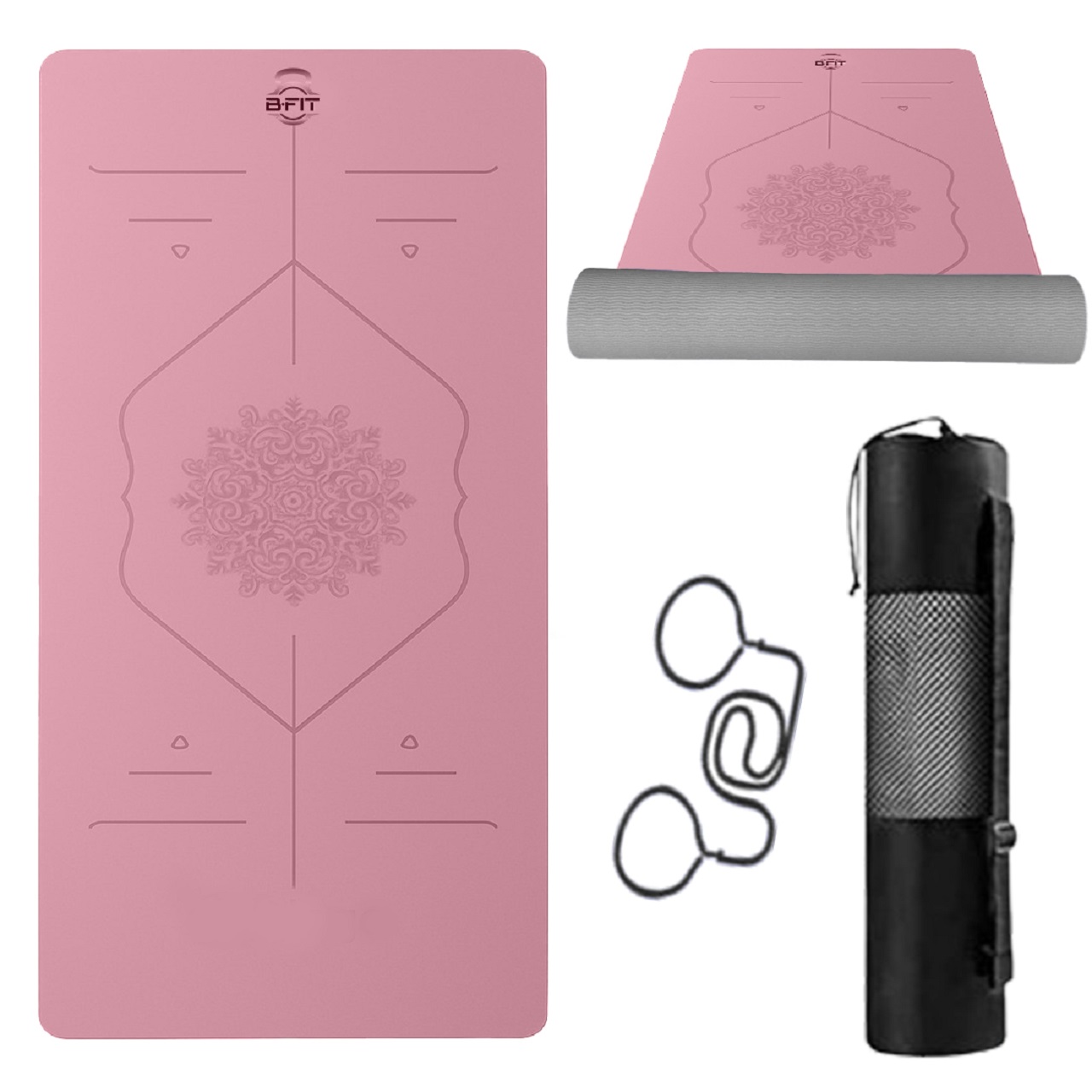 B Fit Extra Wide 31x72 Inch 8 MM Thick Premium TPE Yoga Mat with Alignment Printed Green-Black Color - Classic Pro Yoga Mat Eco Friendly Non Slip Fitness Exercise Mat with Smart Carry Bag-Workout Mat for Yoga Pilates and Floor Exercises