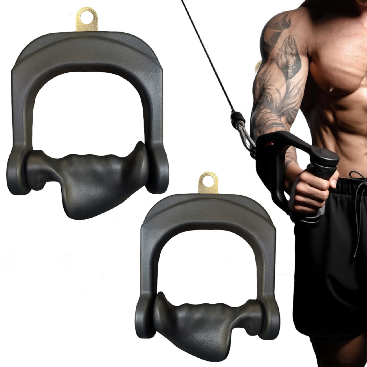 B Fit Ergonomic Non-Slip D Handle Cable AttachmentPair Cable Machine Handles for LAT Pulldown Gym Handles for Cables