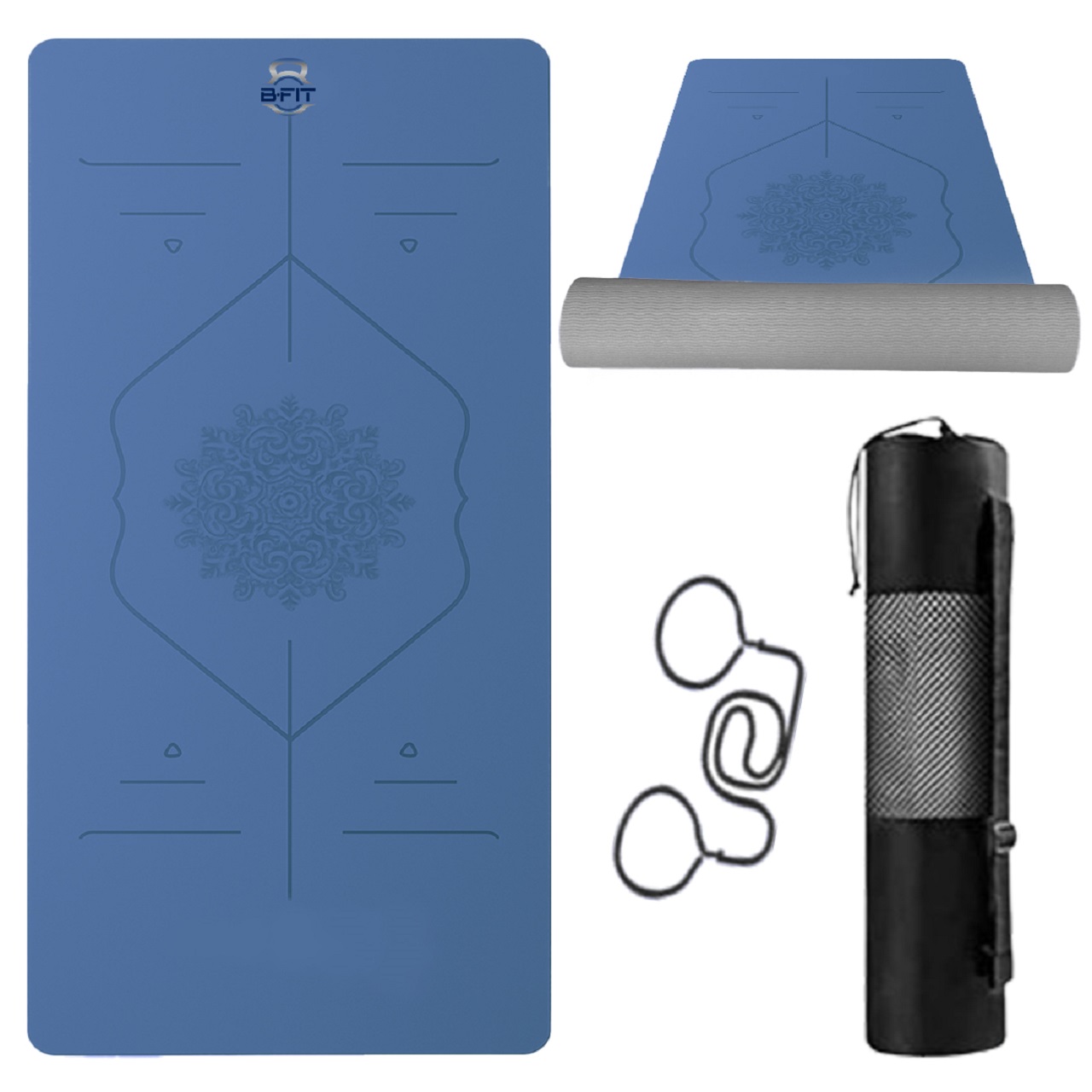 B Fit  Extra Wide 31x72 Inch 8 MM Thick Premium TPE Yoga Mat with Alignment Printed Green-Black  Color   - Classic Pro Yoga Mat Eco Friendly Non Slip Fitness Exercise Mat with Smart Carry Bag-Workout Mat for Yoga Pilates and Floor Exercises
